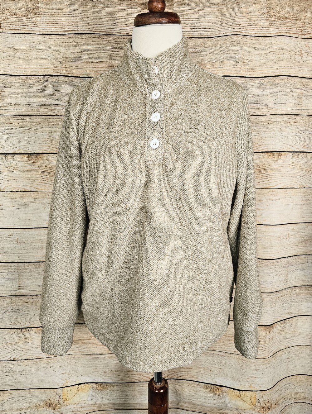 Eddie Bauer Women's Fleece Henley Button Neckline Pockets Sweatshirt Size Large